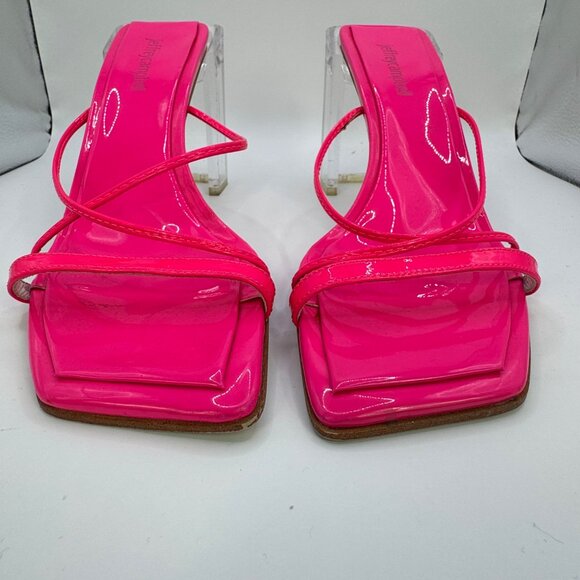 Jeffrey Campbell Pink Neon Patent Sandals Sz 8 Clear Block Heels - Picture 3 of 8